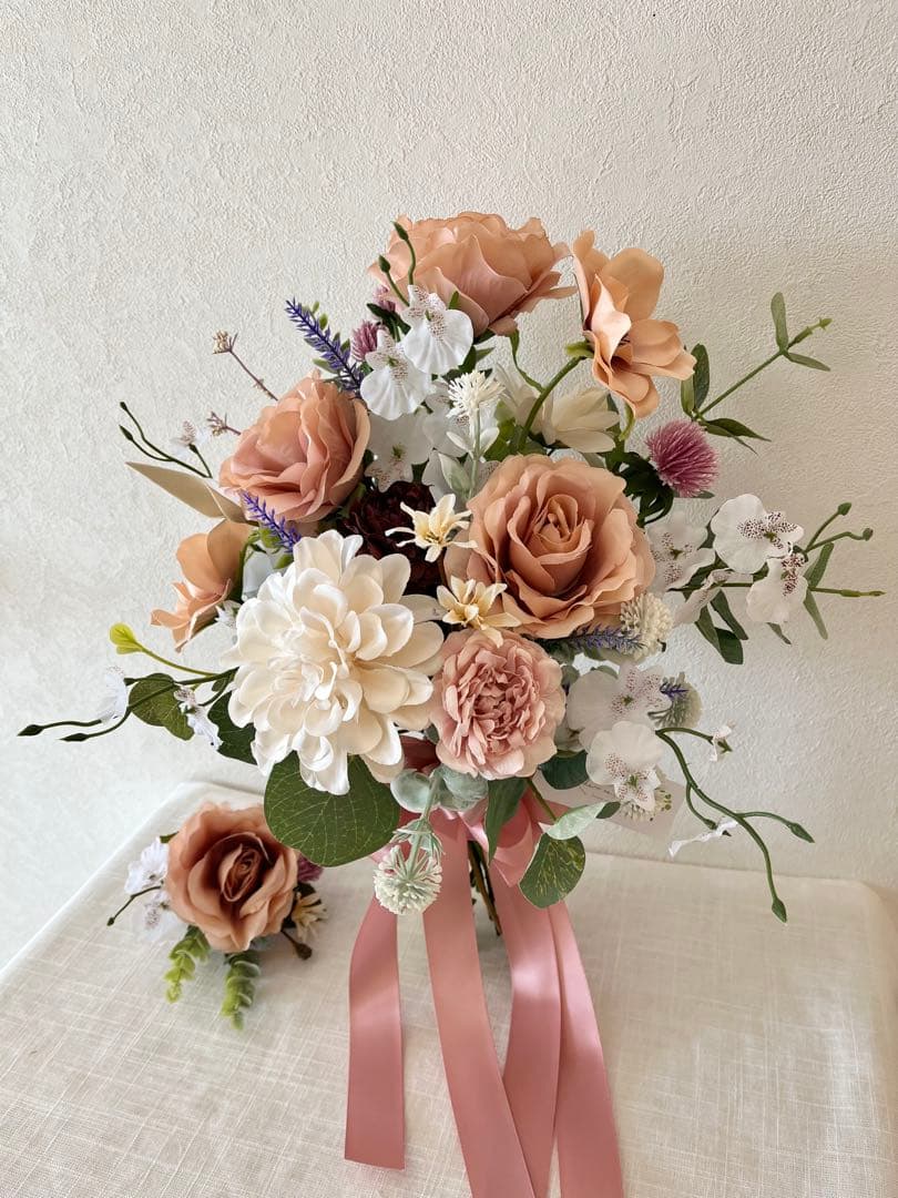 ウェディングブーケとブートニアのセット♡ローズブーケ♡ダリアブーケ♡前撮り♡挙式