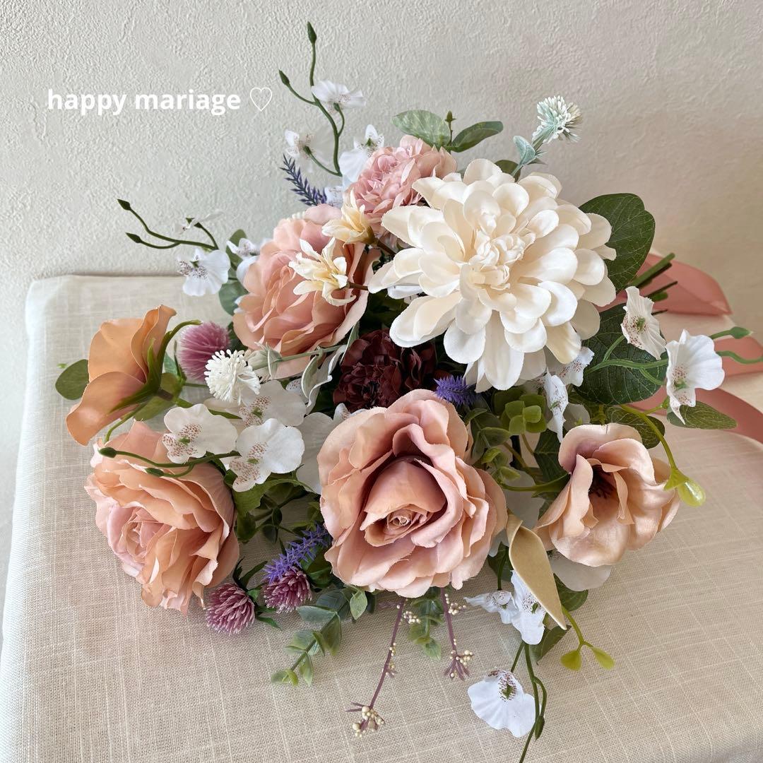 ウェディングブーケとブートニアのセット♡ローズブーケ♡ダリアブーケ♡前撮り♡挙式