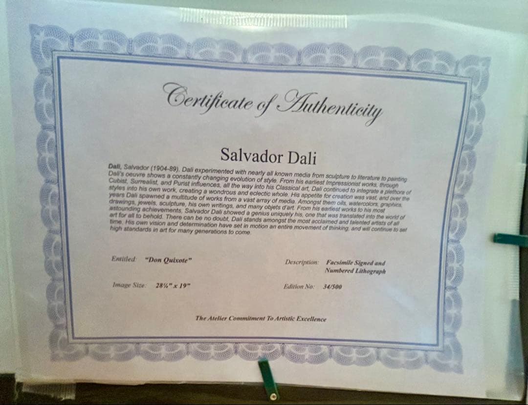 サルバドール ダリ「ドン キホーテ」 限定リトグラフ額付き