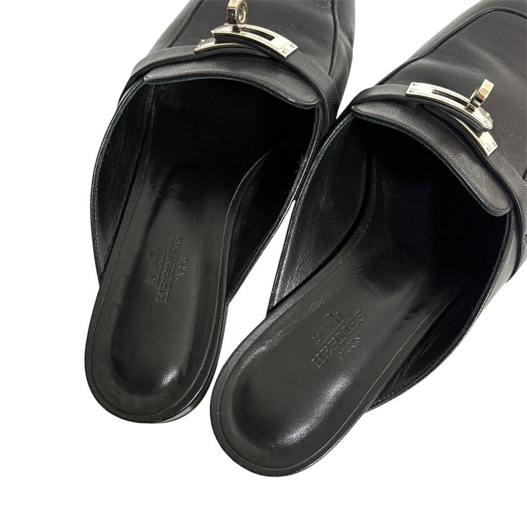 エルメス オズ ケリー シルバー金具 ミュール サンダル 黒 ブラック 38