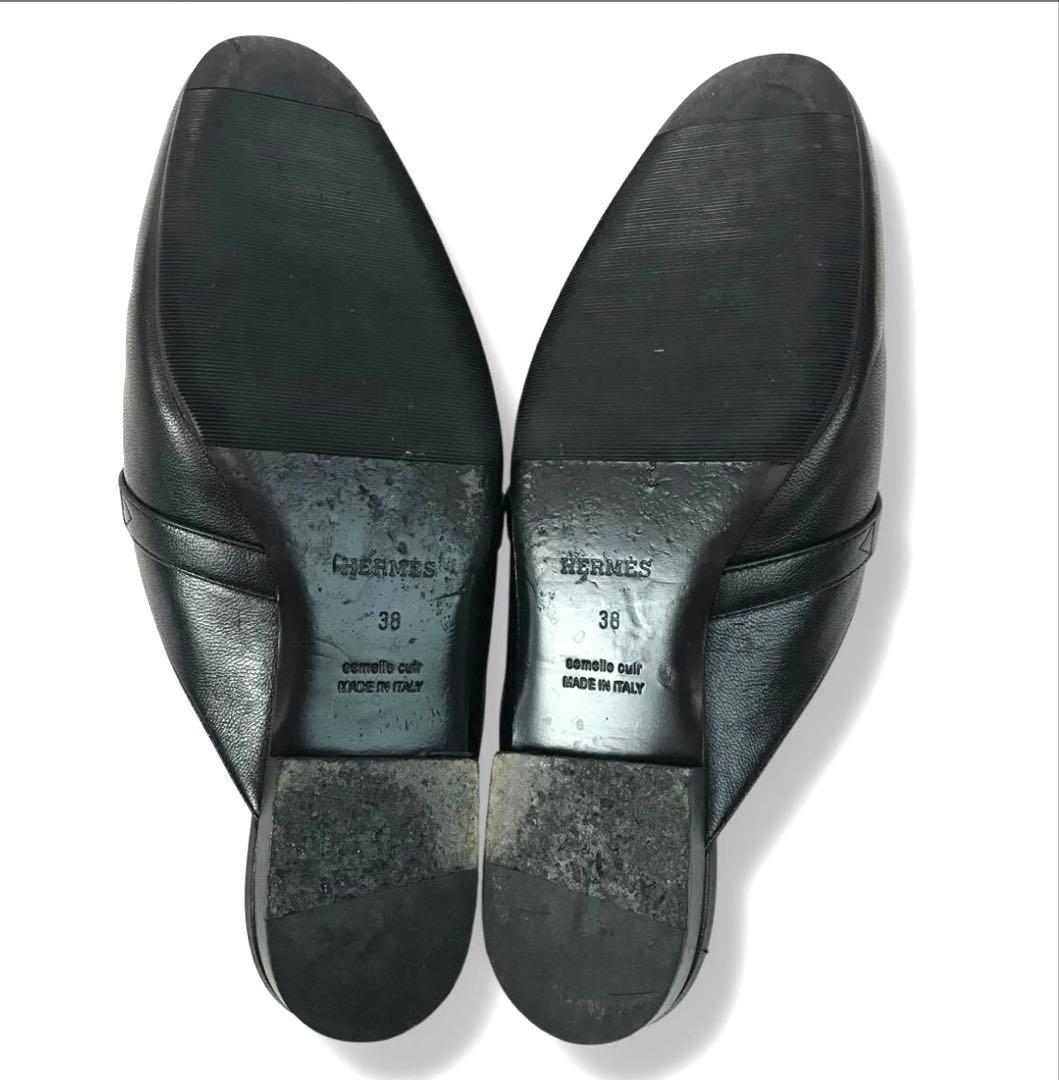 エルメス オズ ケリー シルバー金具 ミュール サンダル 黒 ブラック 38