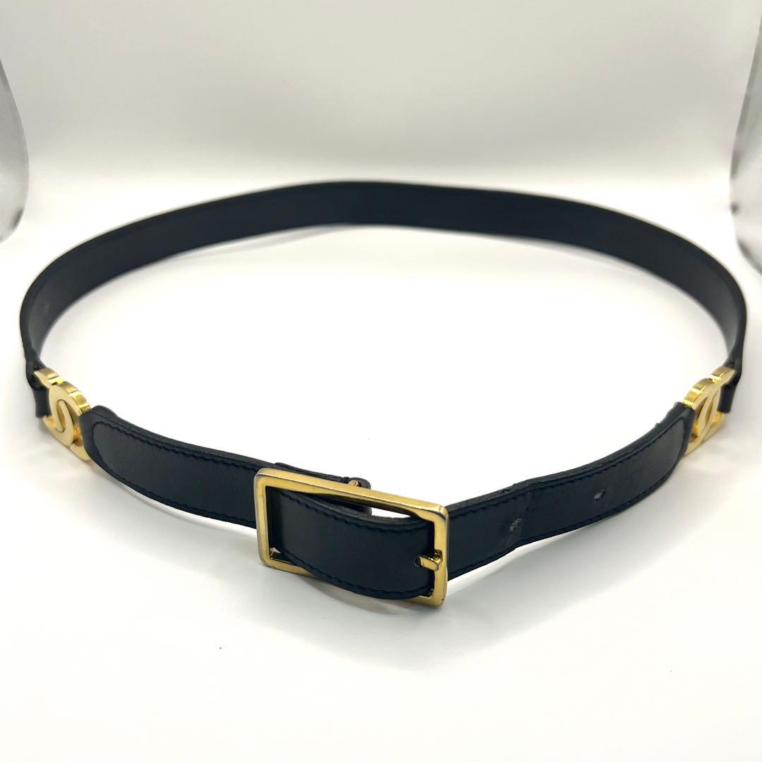 希少✨　CHANEL ココマーク　ベルト　ブラック　レザー　ゴールド　レディース