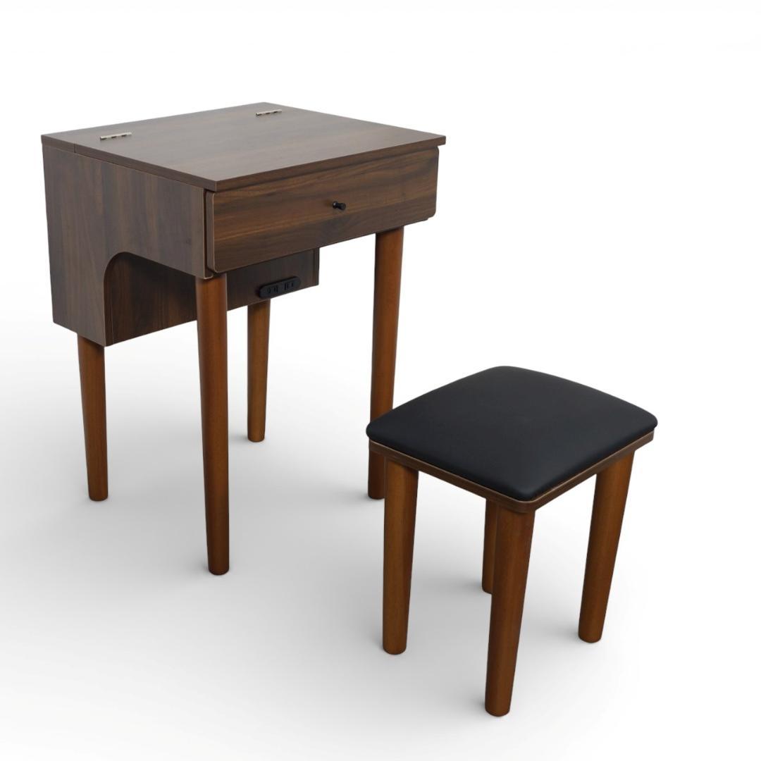 【新品訳あり】コンパクトドレッサー 椅子付き 2口コンセント デスク 鏡台