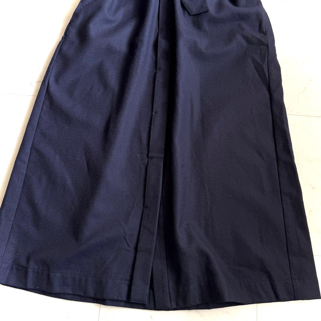 美品 アンタイトル メリノウールシャツワンピース◆ネイビー 2 ロングワンピース