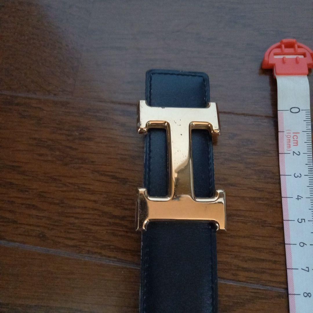 さ*こ様 エルメスH型バックル ブラックレザーベルト 約80cm