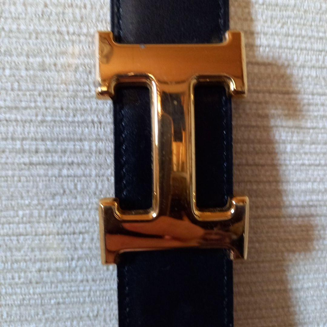 さ*こ様 エルメスH型バックル ブラックレザーベルト 約80cm