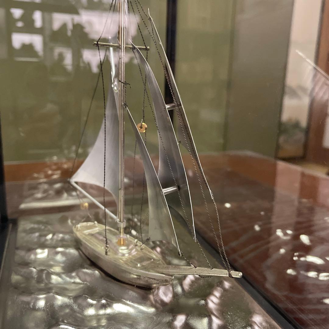 金属製 帆船模型 透明ガラスケース付き