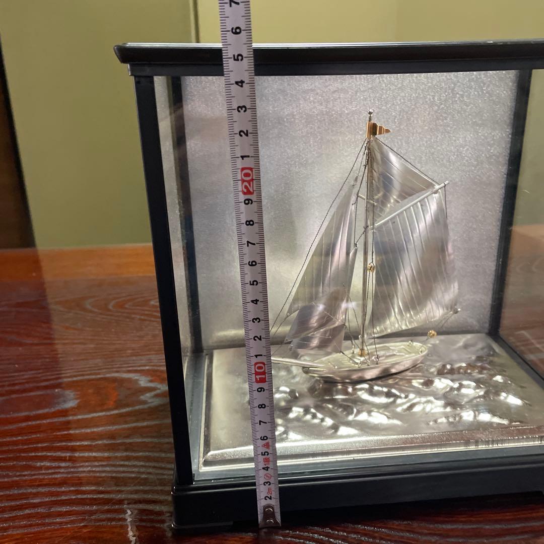金属製 帆船模型 透明ガラスケース付き