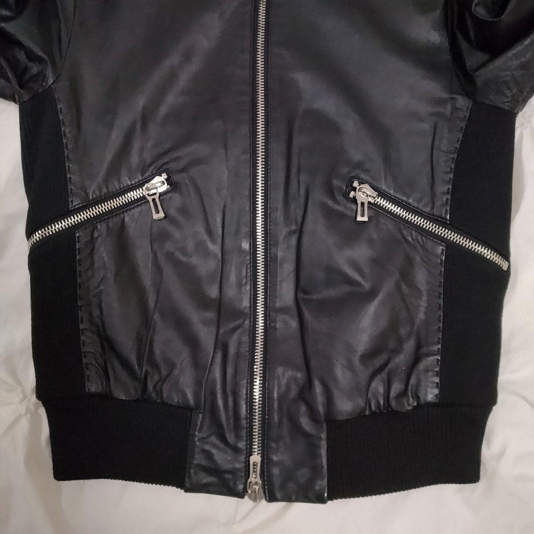 SHELLAC スリム 異素材切り替 ゴートレザー MA-1 ダブルジップ