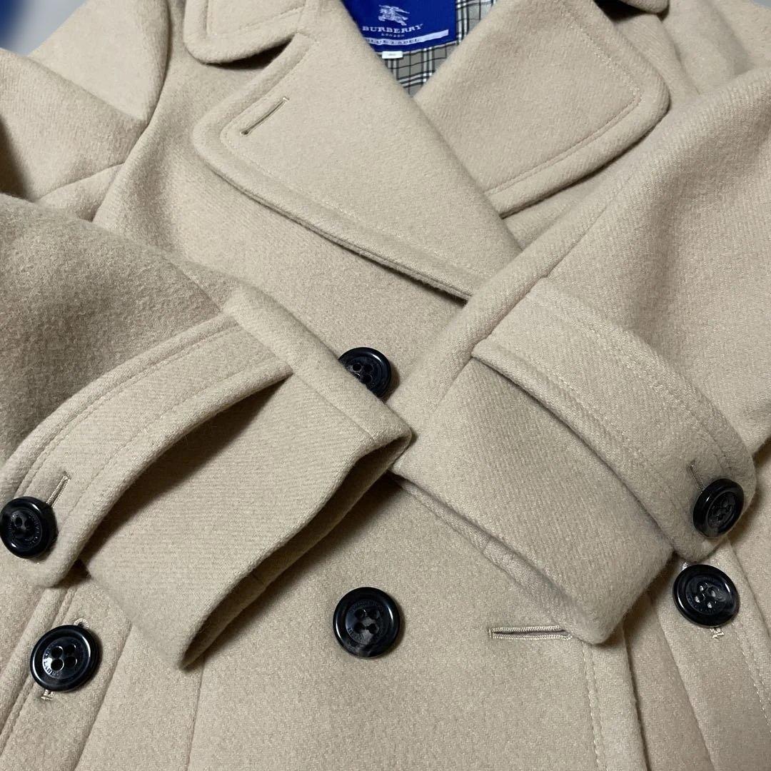 【美品】 バーバリーブルーレーベル アンゴラ Pコート ノバチェック ダブル