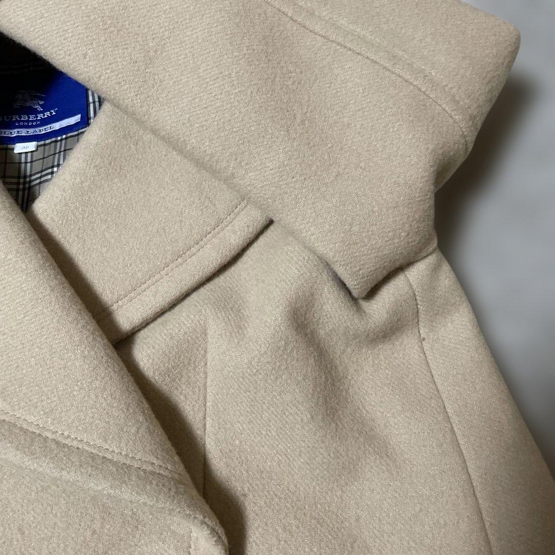 【美品】 バーバリーブルーレーベル アンゴラ Pコート ノバチェック ダブル