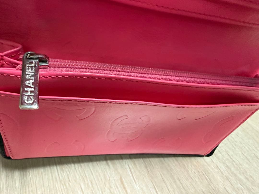 1/29 0時まで値引きします。CHANEL カンボンライン 長財布黒×ピンク
