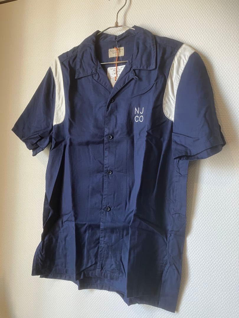 【新品】50%OFF ヌーディージーンズ ネイビー ボーリングシャツSサイズ