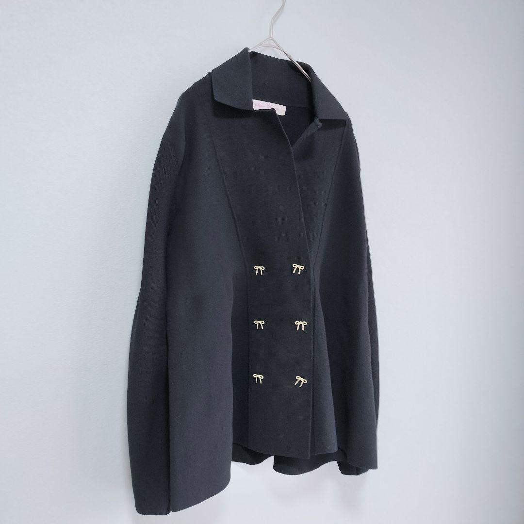 【美品】 スーパービューティー ストレッチニットジャケット 金リボン 金ボタン