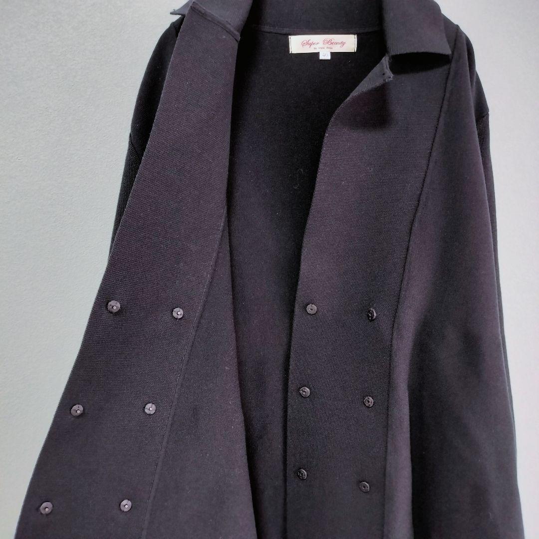【美品】 スーパービューティー ストレッチニットジャケット 金リボン 金ボタン