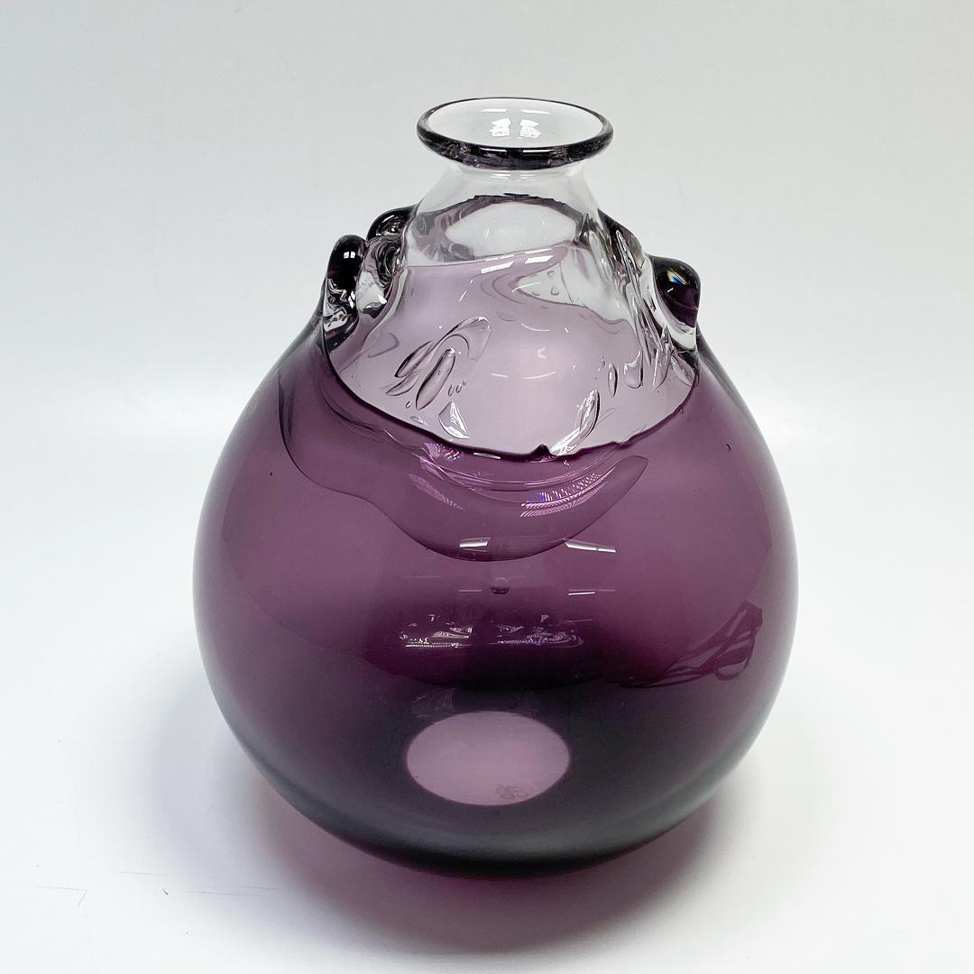 山口浩二 作 宙吹硝子 紫被花器 花瓶 木箱付