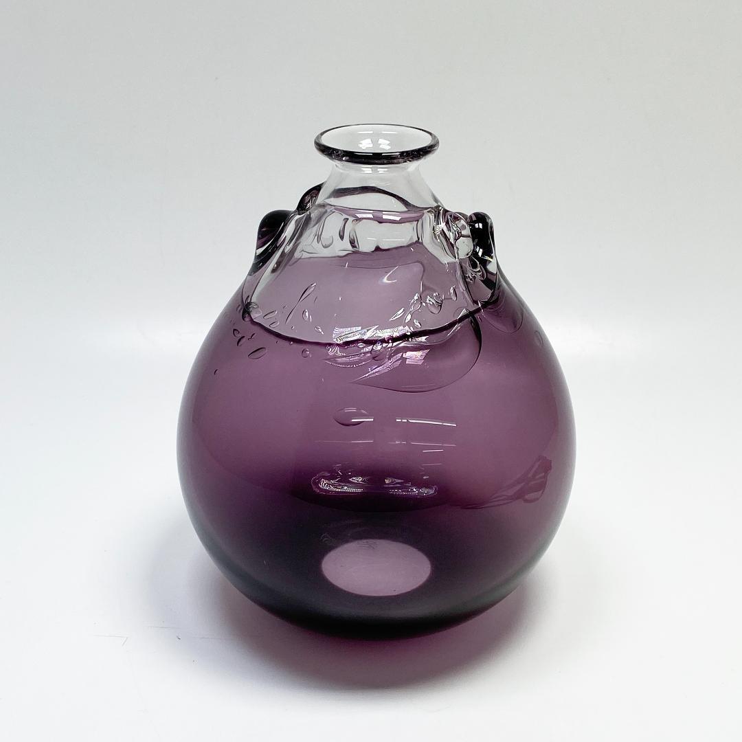山口浩二 作 宙吹硝子 紫被花器 花瓶 木箱付