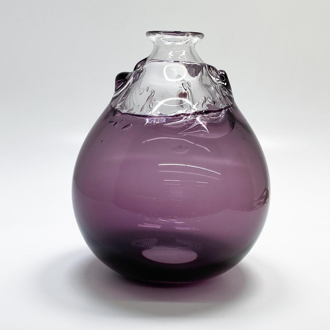山口浩二 作 宙吹硝子 紫被花器 花瓶 木箱付