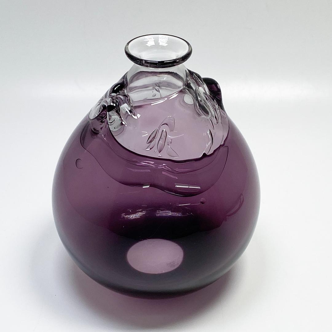 山口浩二 作 宙吹硝子 紫被花器 花瓶 木箱付