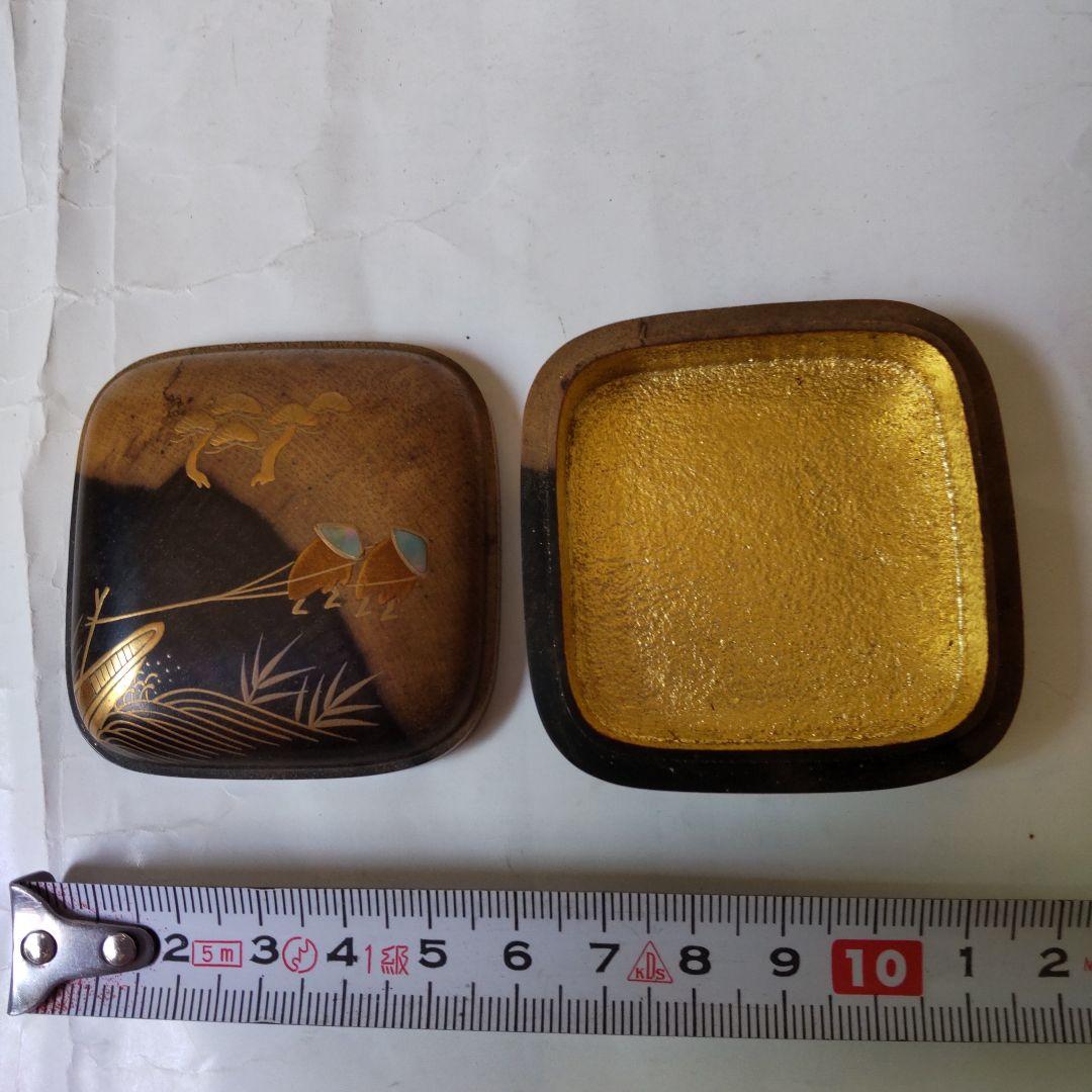 山中塗 蒔絵師 道場宗廣 作 黒柿 四方香合 曳舟 共箱 螺鈿細工 漆器 新品