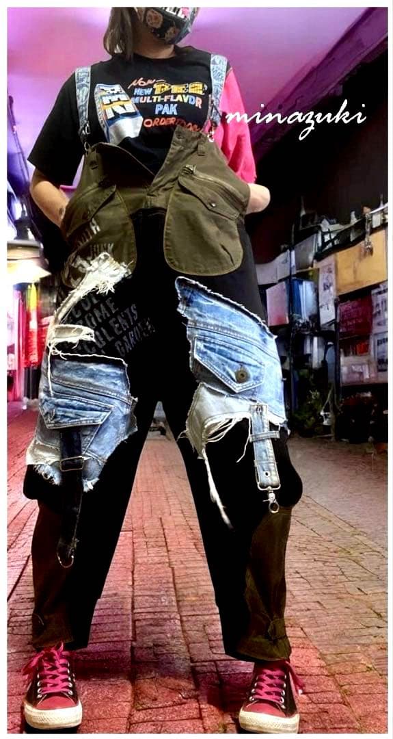 ちびすけ☆2wayサルエルハイウエストサロペットパンツ☆ミリタリスタイル☆