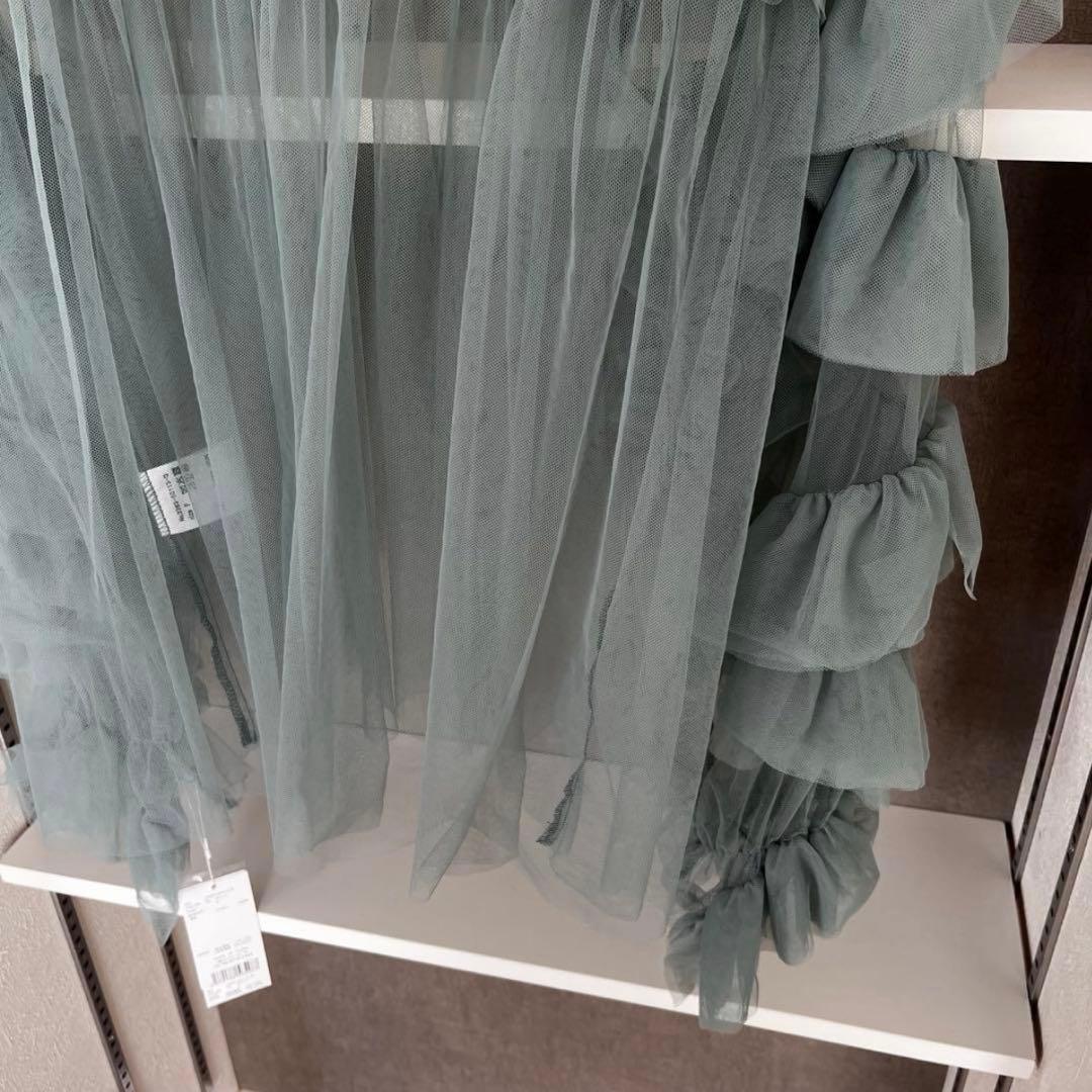 【新品タグ付き】ANDRESD デコラティブチュールトップス フリルブラウス緑