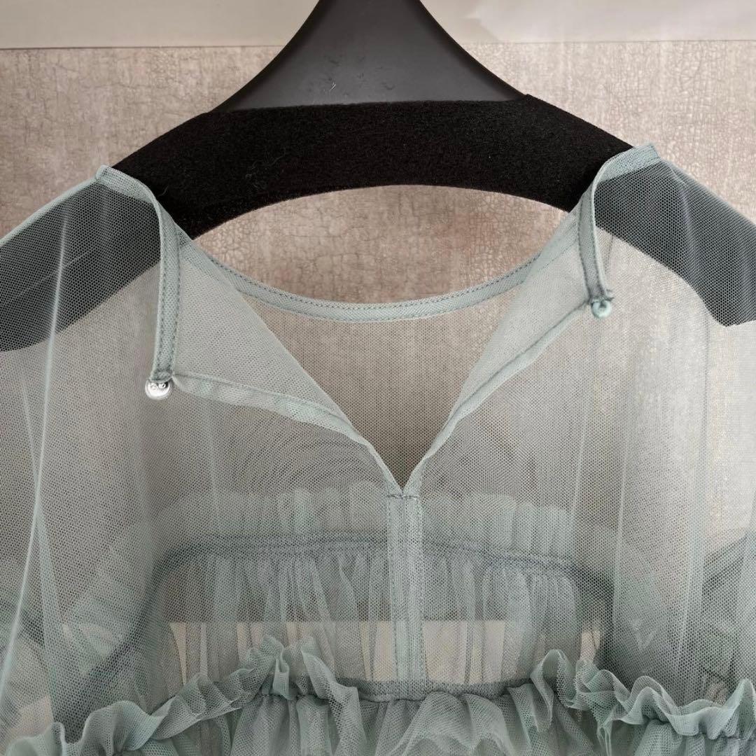 【新品タグ付き】ANDRESD デコラティブチュールトップス フリルブラウス緑