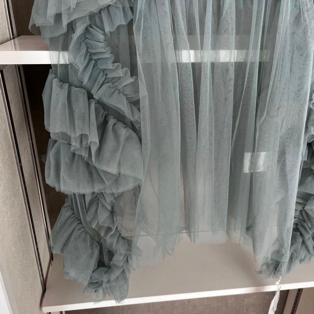 【新品タグ付き】ANDRESD デコラティブチュールトップス フリルブラウス緑