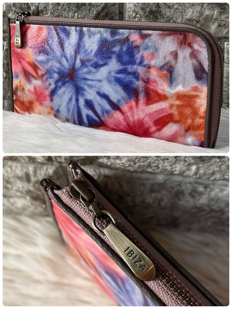 【新品未使用】イビサ　花柄　L字ファスナー　スリムウォレット　長財布