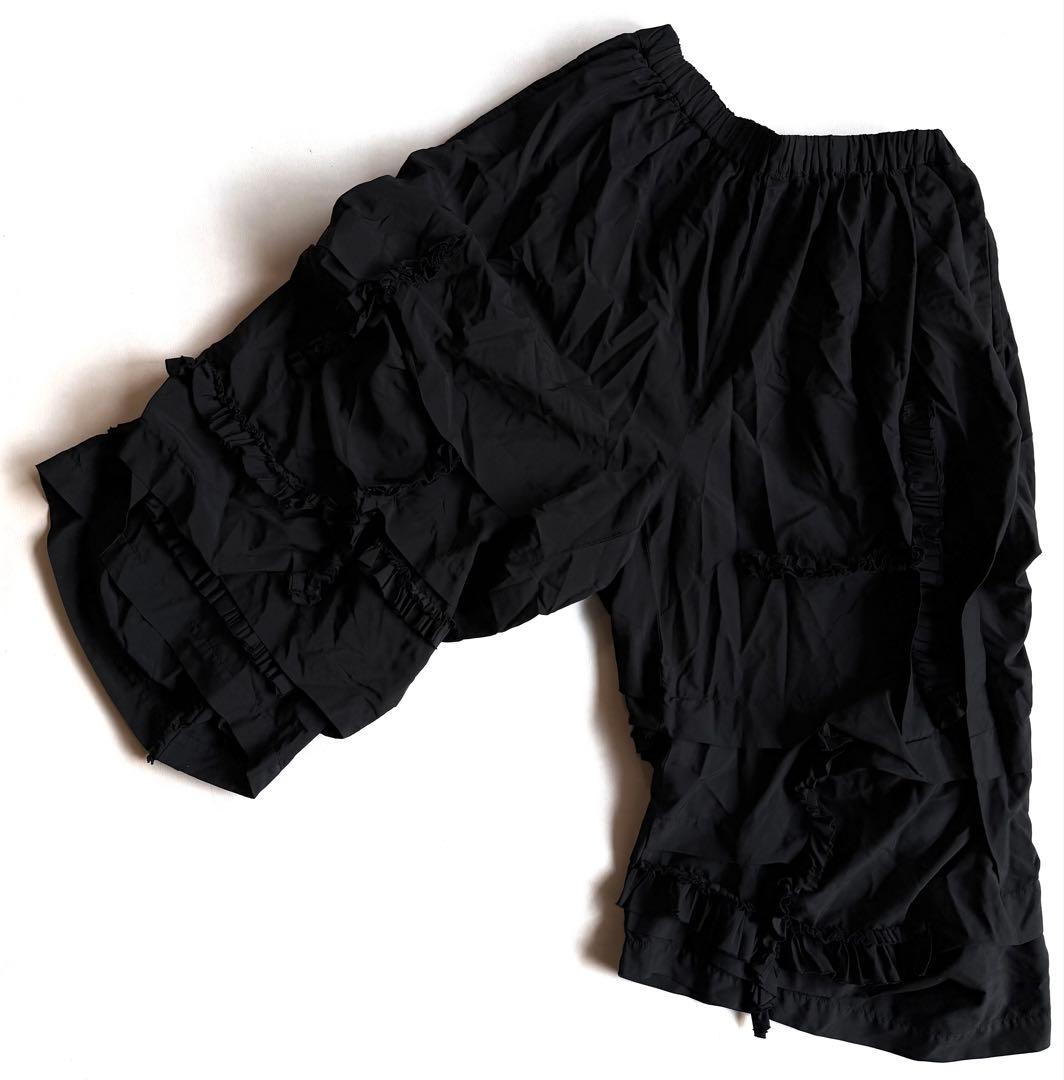 《美品》 コムデギャルソン ポリ縮 フリル ワイドパンツ ブラック S
