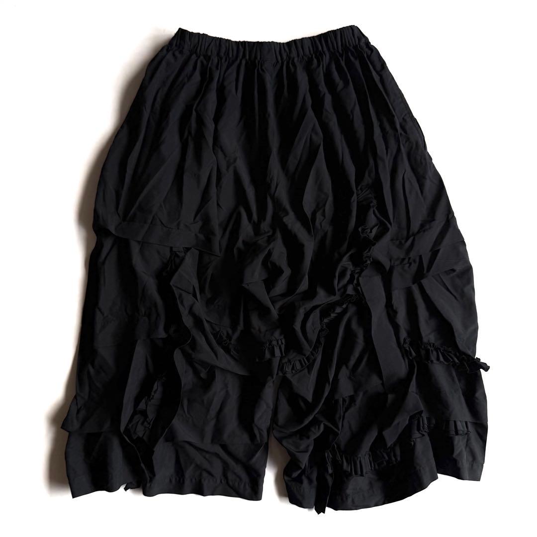 《美品》 コムデギャルソン ポリ縮 フリル ワイドパンツ ブラック S