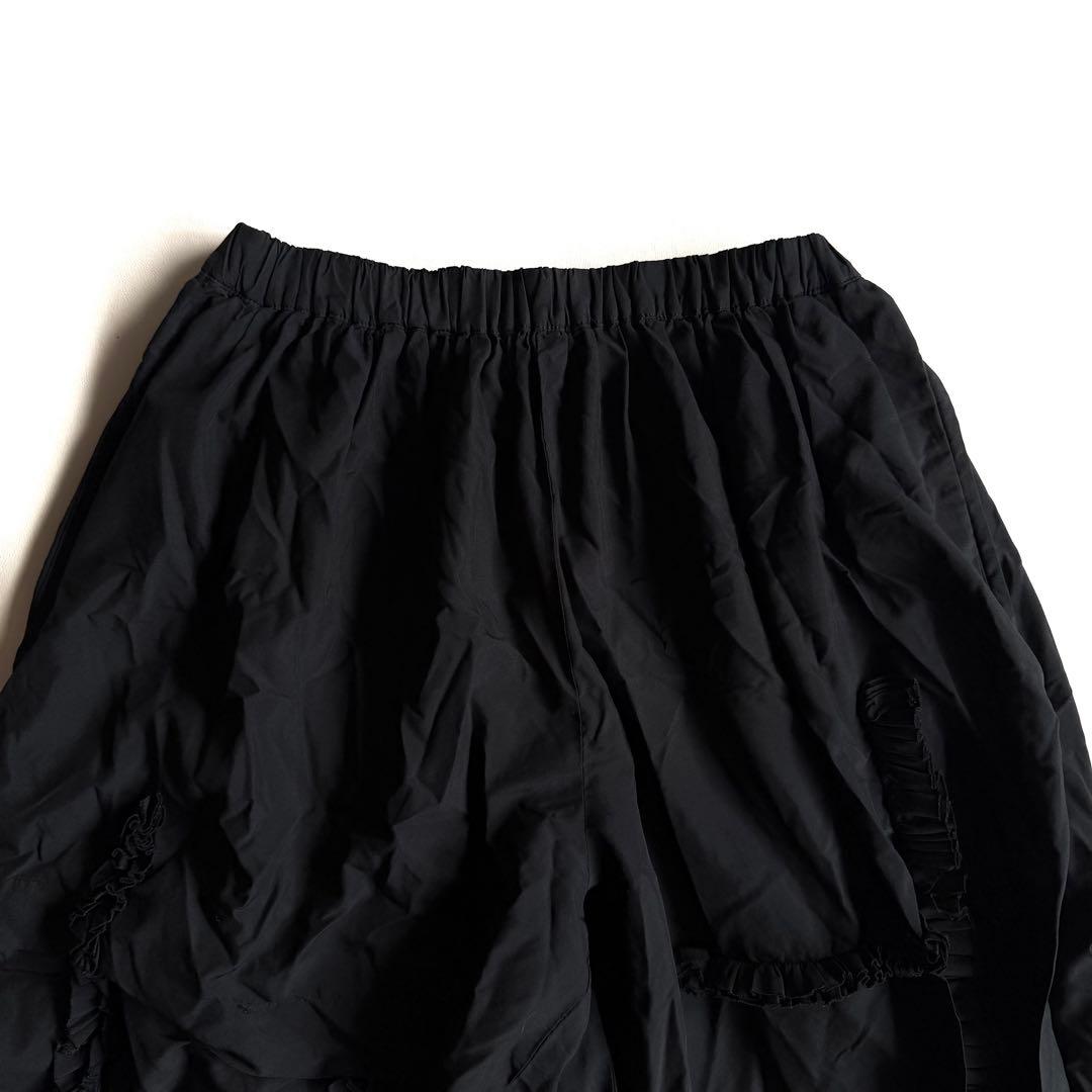 《美品》 コムデギャルソン ポリ縮 フリル ワイドパンツ ブラック S