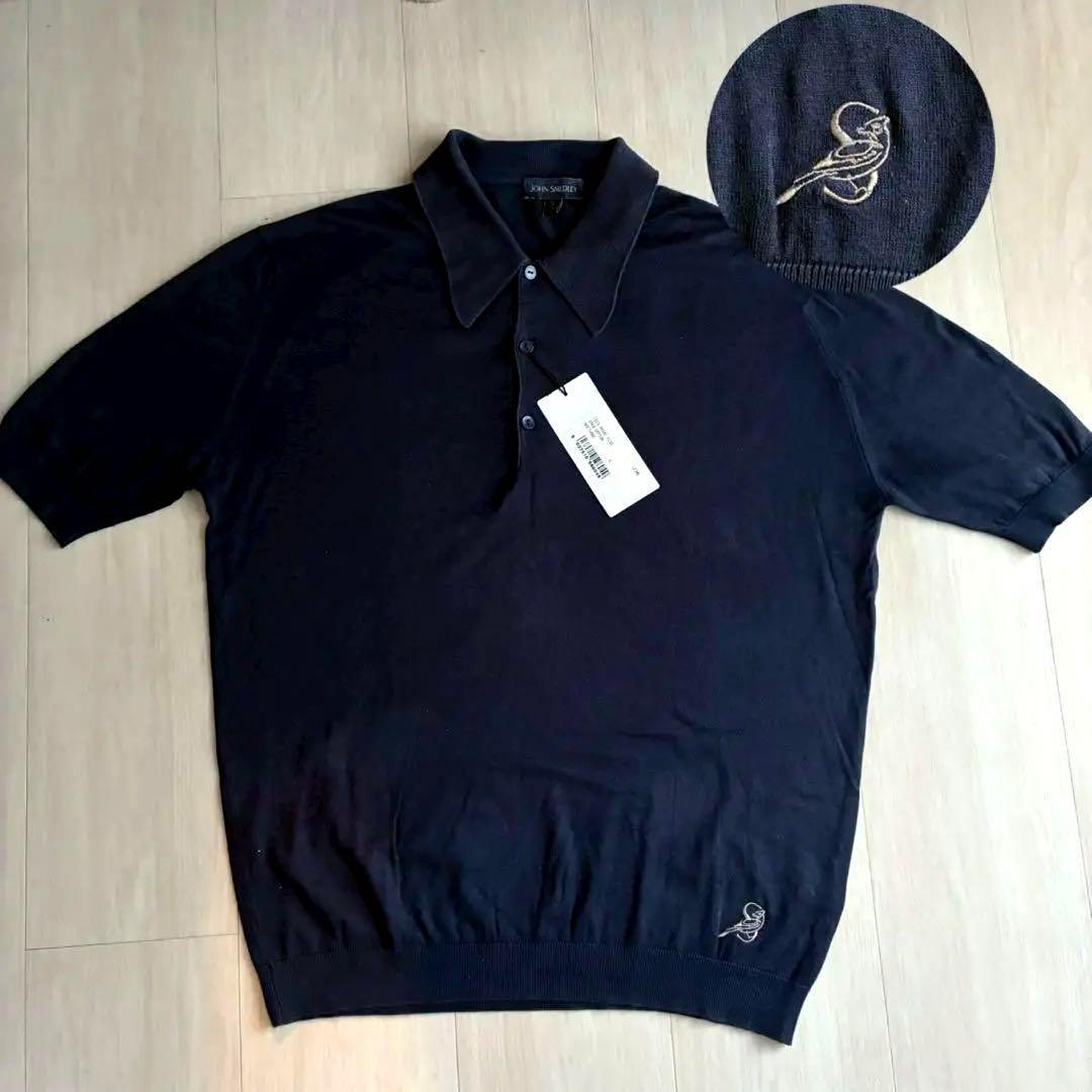 未使用タグ付　ジョンスメドレー　半袖ポロシャツ　ネイビー　ジェイバード　刺繍ロゴ