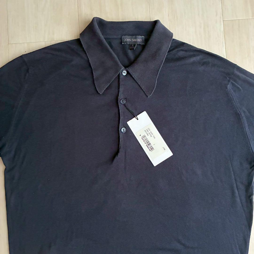 未使用タグ付　ジョンスメドレー　半袖ポロシャツ　ネイビー　ジェイバード　刺繍ロゴ