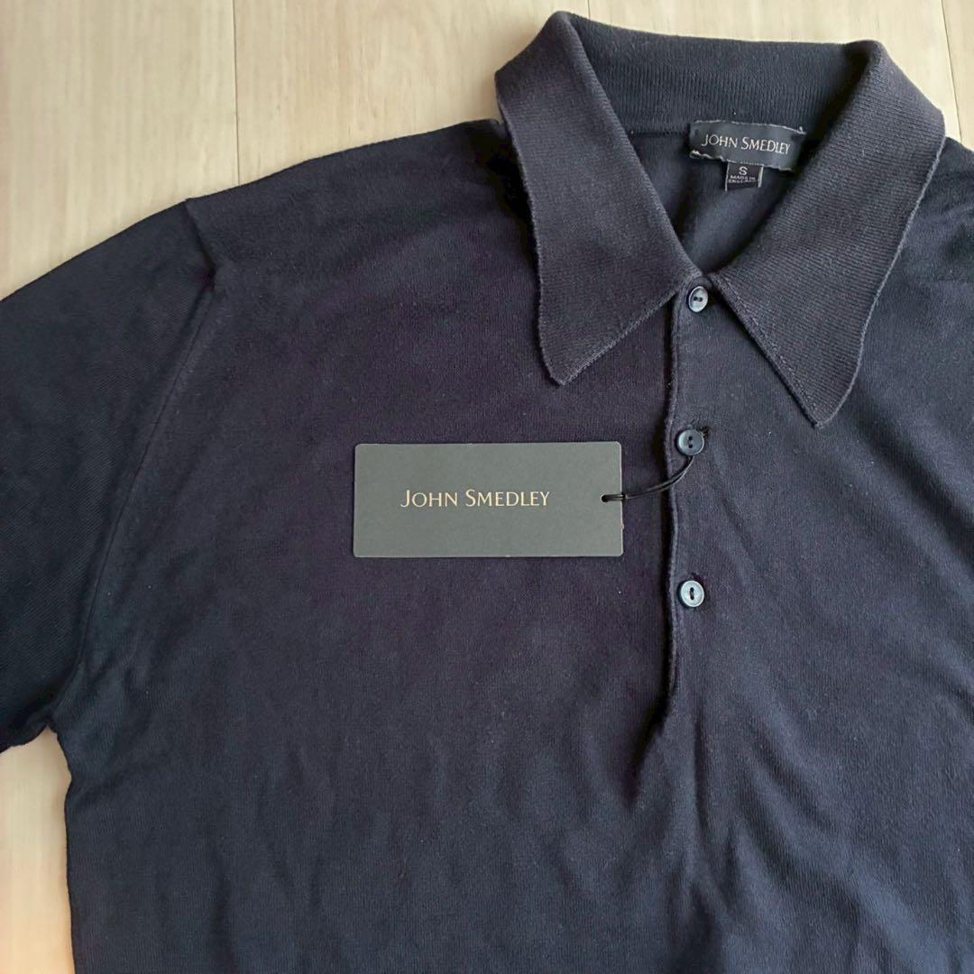 未使用タグ付　ジョンスメドレー　半袖ポロシャツ　ネイビー　ジェイバード　刺繍ロゴ