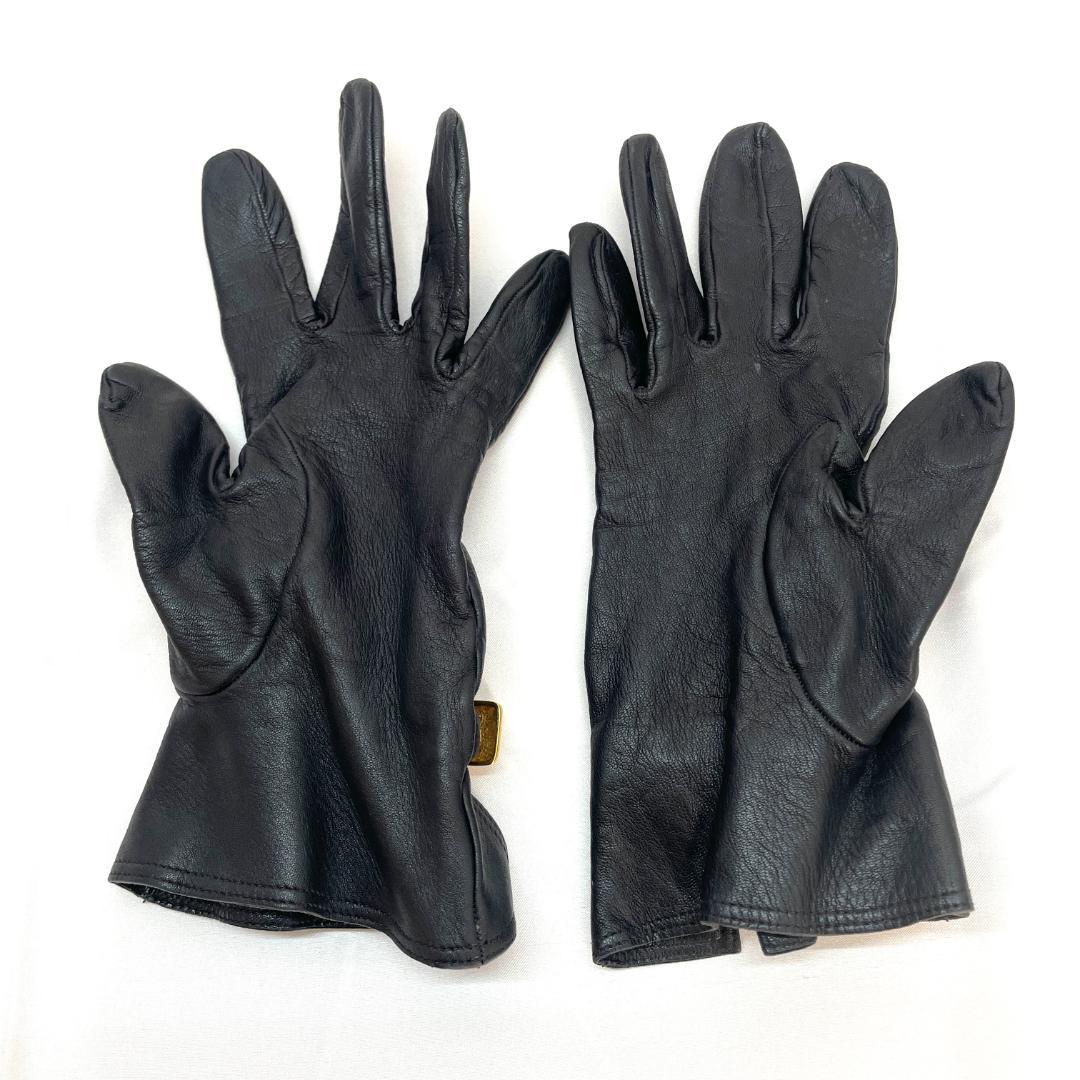 Y512-51 LOEWE ロエベ レザーグローブ 黒 アナグラム ゴールド金具