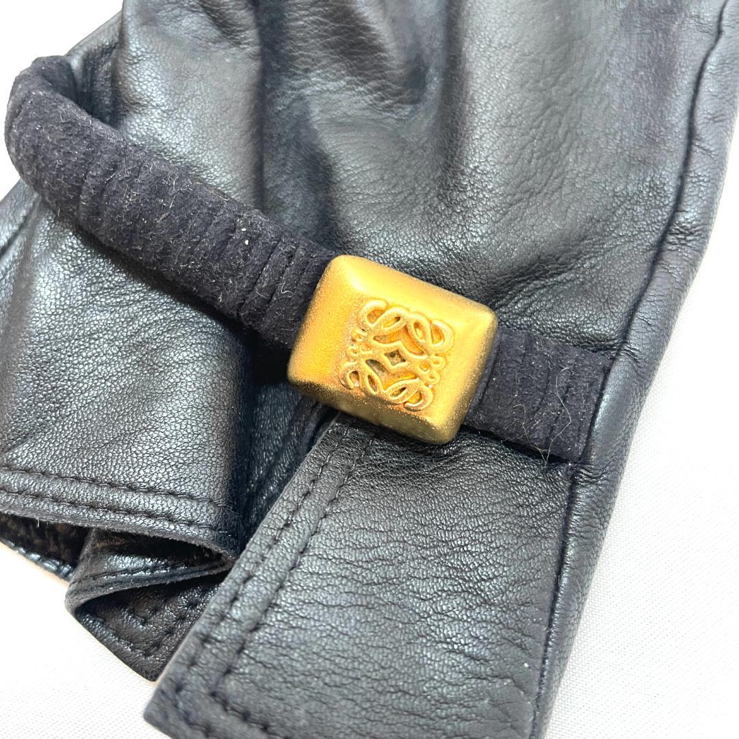 Y512-51 LOEWE ロエベ レザーグローブ 黒 アナグラム ゴールド金具