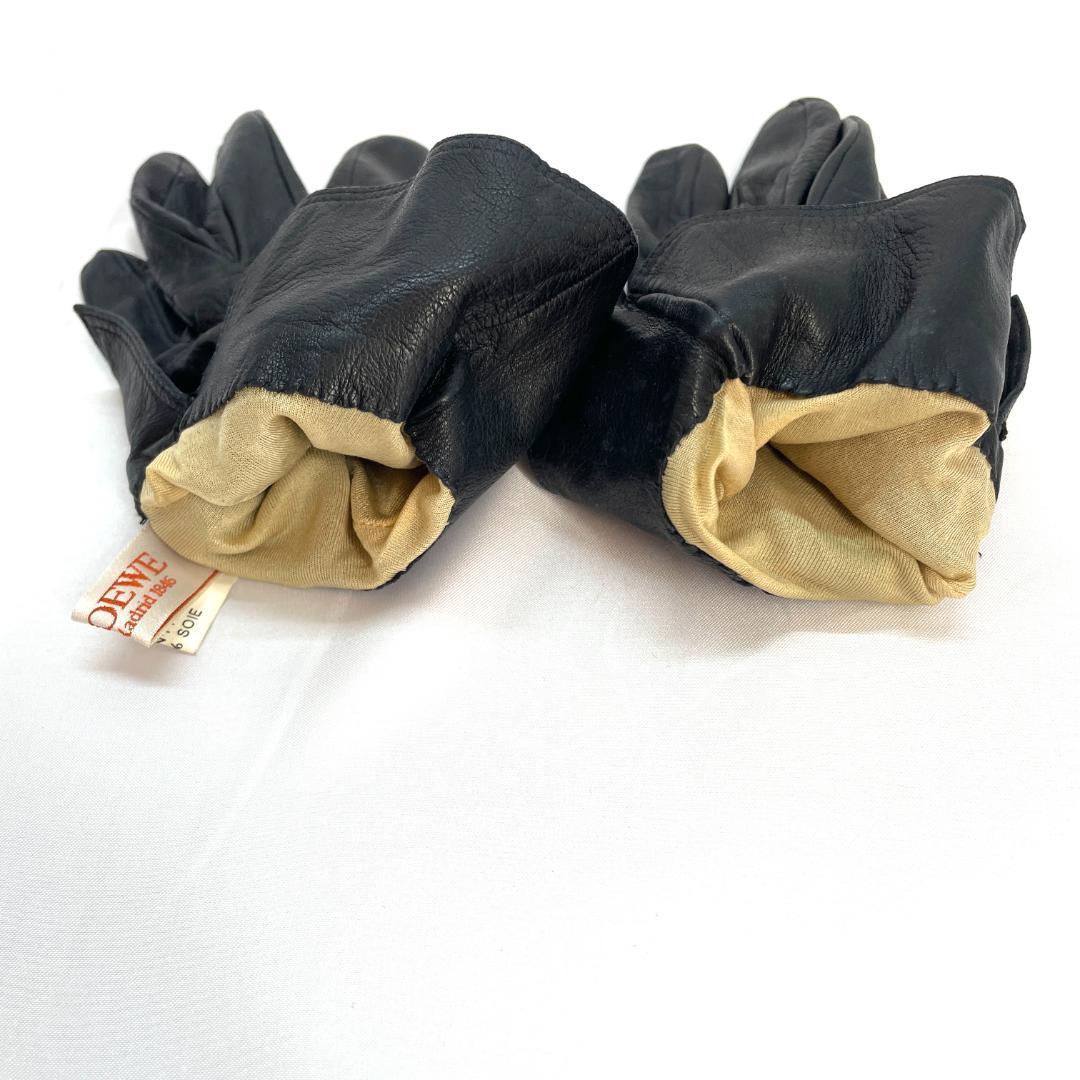 Y512-51 LOEWE ロエベ レザーグローブ 黒 アナグラム ゴールド金具
