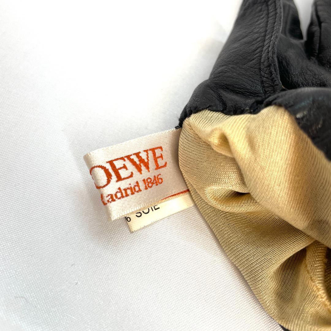 Y512-51 LOEWE ロエベ レザーグローブ 黒 アナグラム ゴールド金具