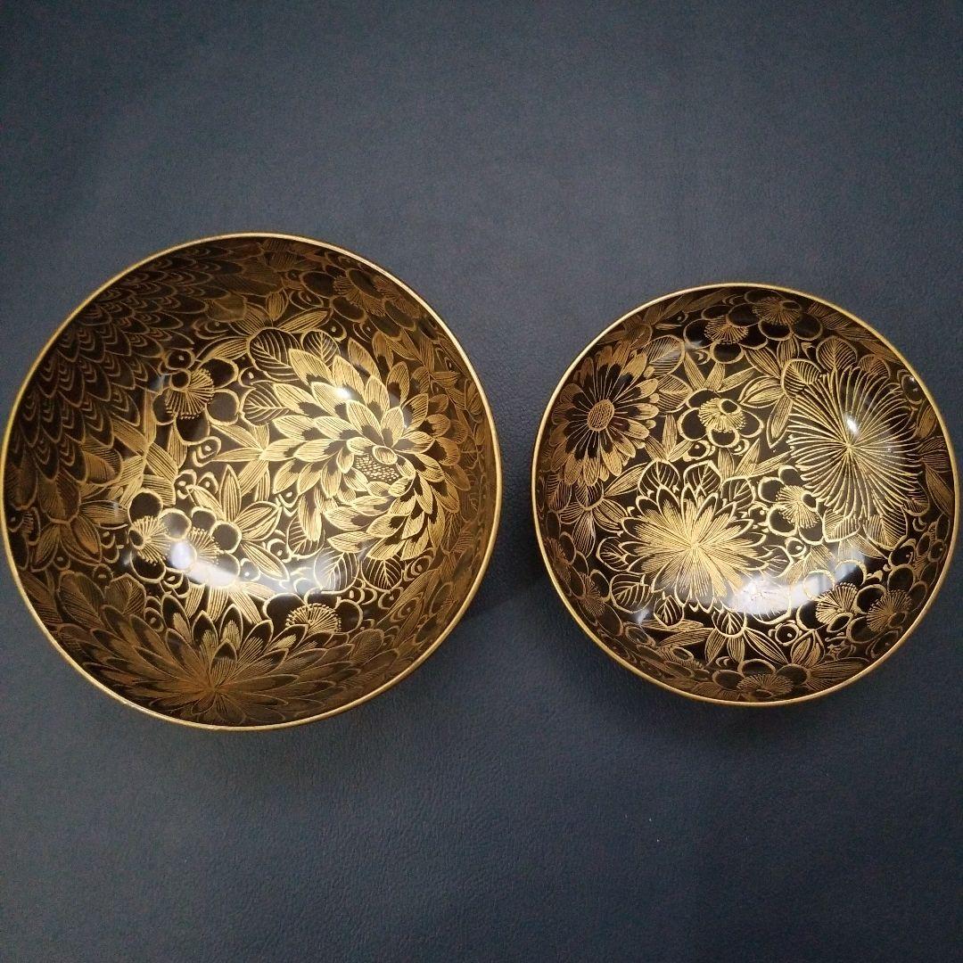 黒漆塗 内総沈金 菊花紋詰 吸物椀 汁椀 茶道具 懐石 菓子椀　1客