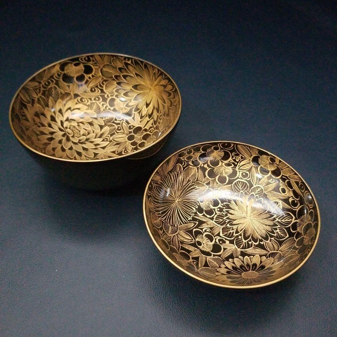 黒漆塗 内総沈金 菊花紋詰 吸物椀 汁椀 茶道具 懐石 菓子椀　1客