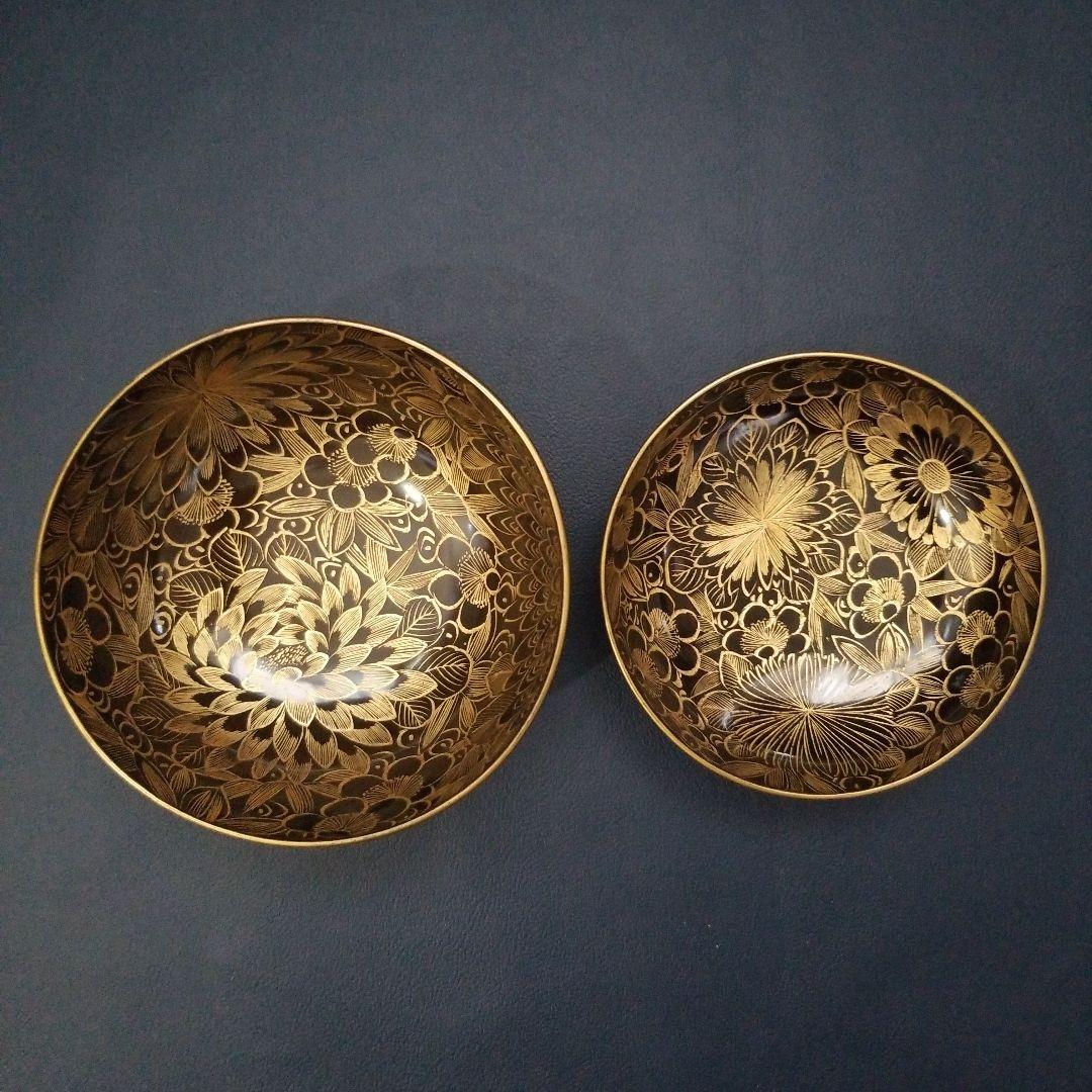 黒漆塗 内総沈金 菊花紋詰 吸物椀 汁椀 茶道具 懐石 菓子椀　1客