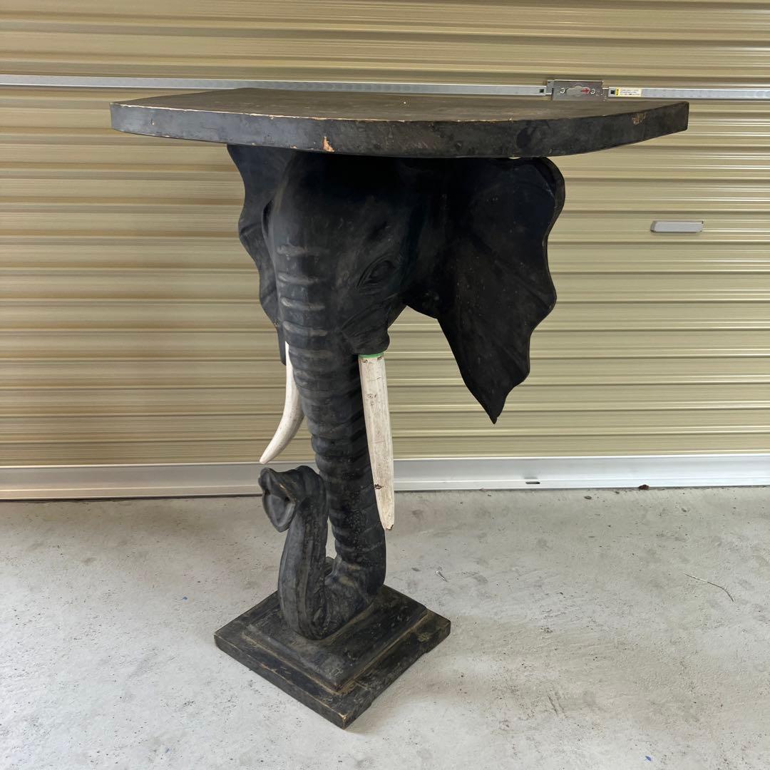 ヴィンテージ 象柄彫刻 木製カウンターテーブル コンソールテーブル 飾り棚