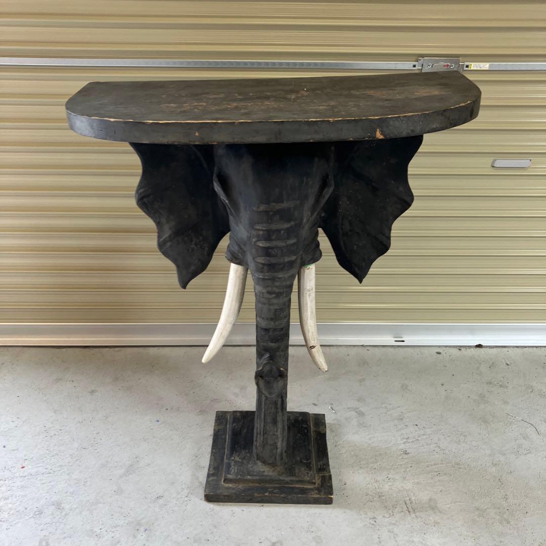 ヴィンテージ 象柄彫刻 木製カウンターテーブル コンソールテーブル 飾り棚
