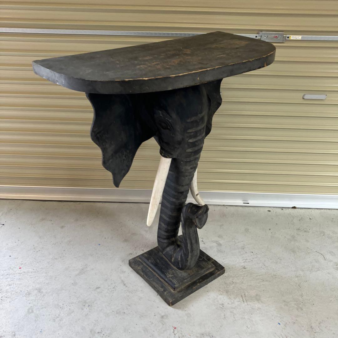 ヴィンテージ 象柄彫刻 木製カウンターテーブル コンソールテーブル 飾り棚