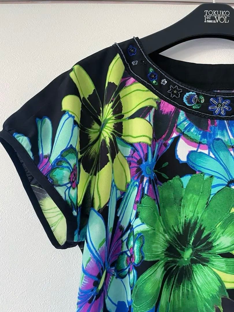 トクコプルミエヴォル花柄ビーズ装飾チュニックワンピース