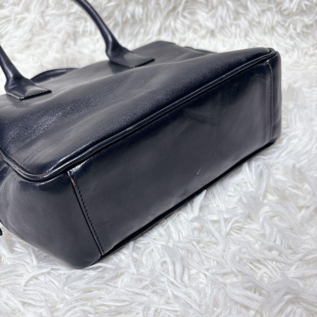 良品✨HIROFU ヒロフ レザー ハンドバッグ Hロゴ ネイビー ゴールド金具