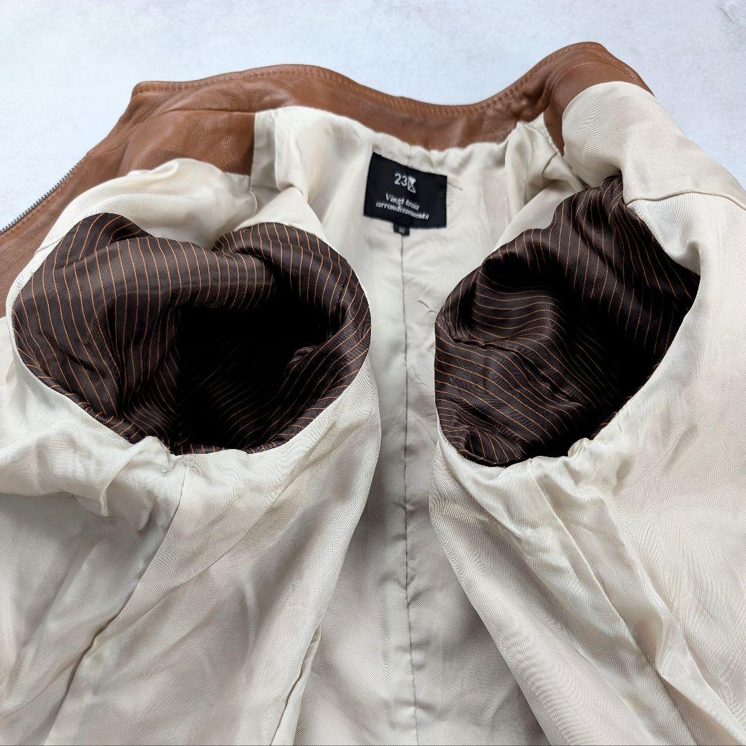 【大きいサイズ】23区 レディース シングルライダース 羊革 ブラウン