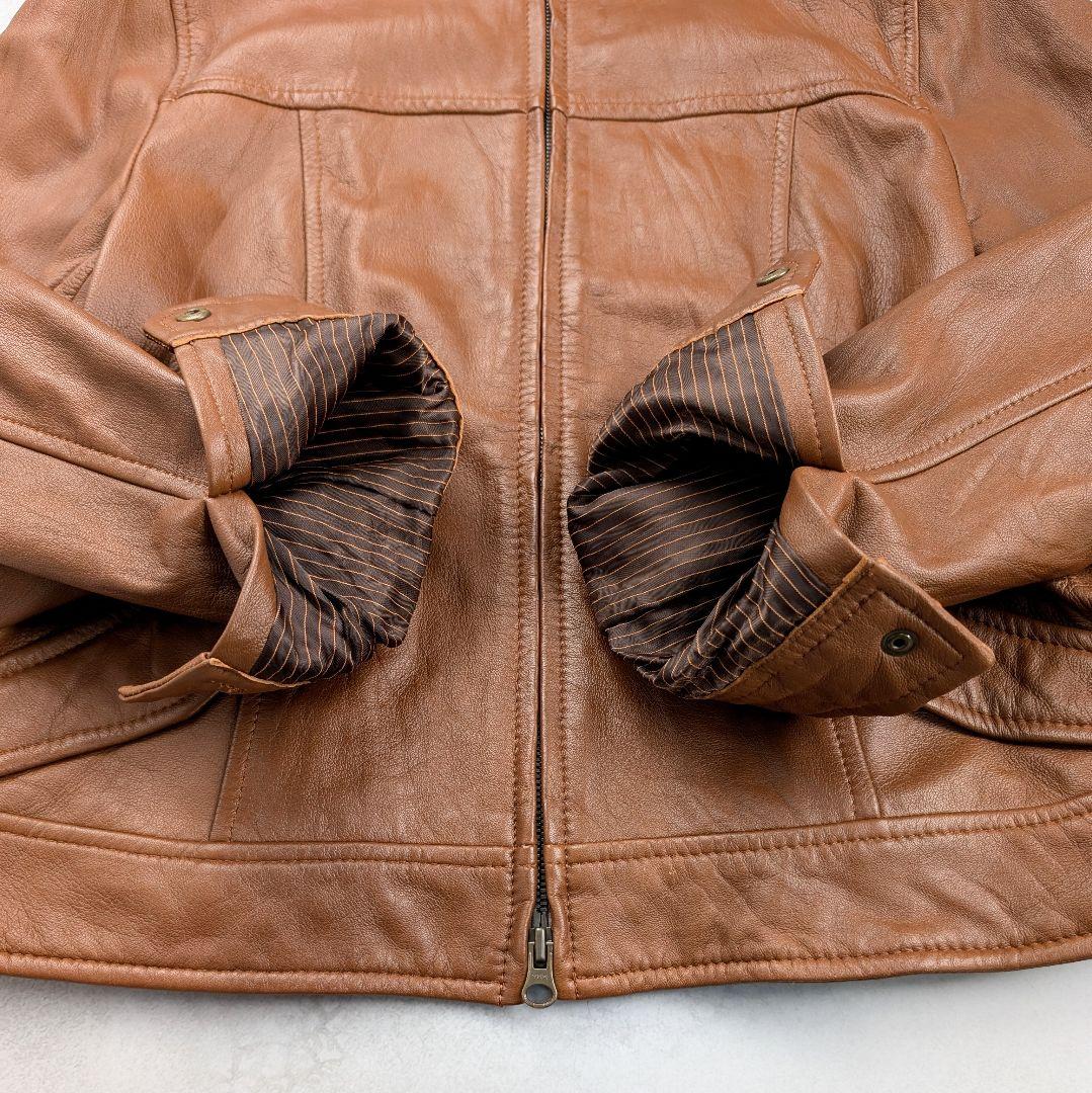 【大きいサイズ】23区 レディース シングルライダース 羊革 ブラウン