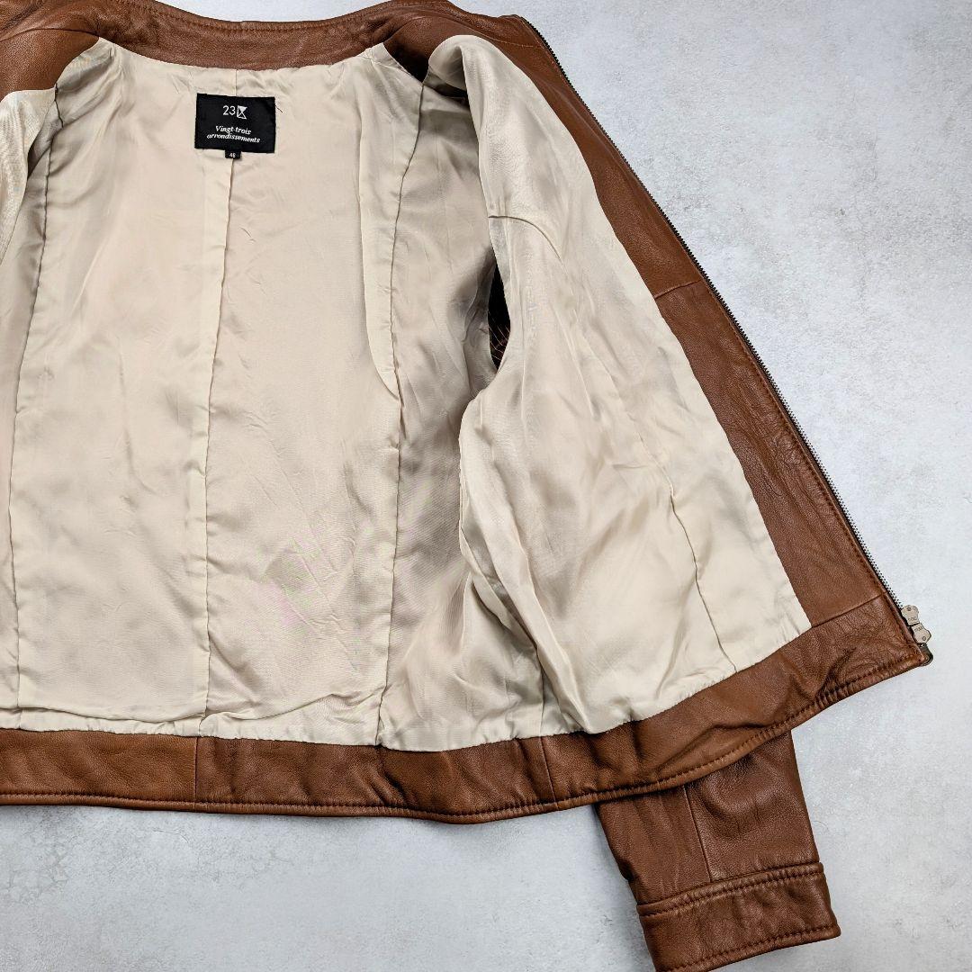 【大きいサイズ】23区 レディース シングルライダース 羊革 ブラウン